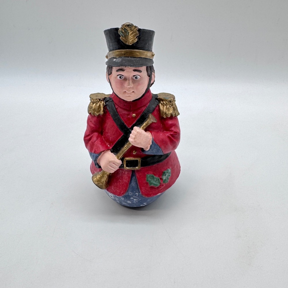 Vintage Papier Mache Soldier Figurine Red Roly Poly Christmas Nutcracker Trumpet